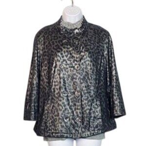 Multiples Silver & Black Animal Print Double-Breasted Jacket Textured Fabric Lin